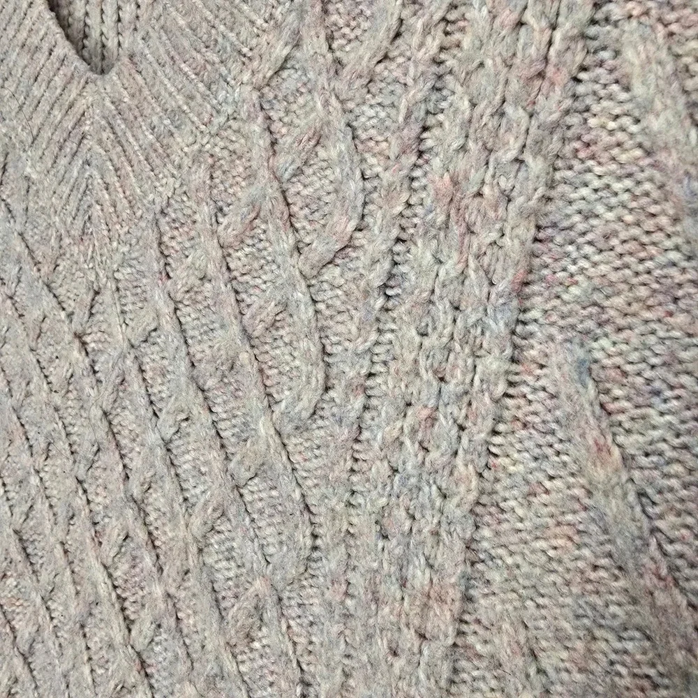 Love Knits NYC Women XL V Neck Cable Knit MultiColor Granola Thread Sweater Cozy